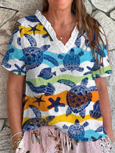 Top Femme Sea Turtle Print à Col en V